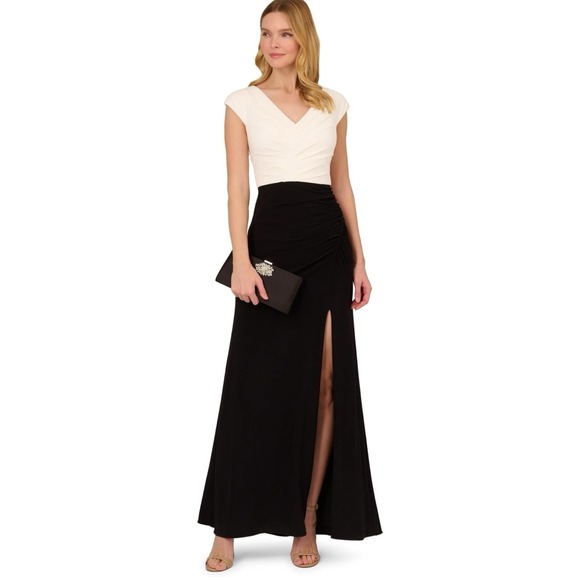 Adrianna Papell‎ Women's Pleated Layered Gown Size 4 Black And Ivory - Picture 9 of 9
